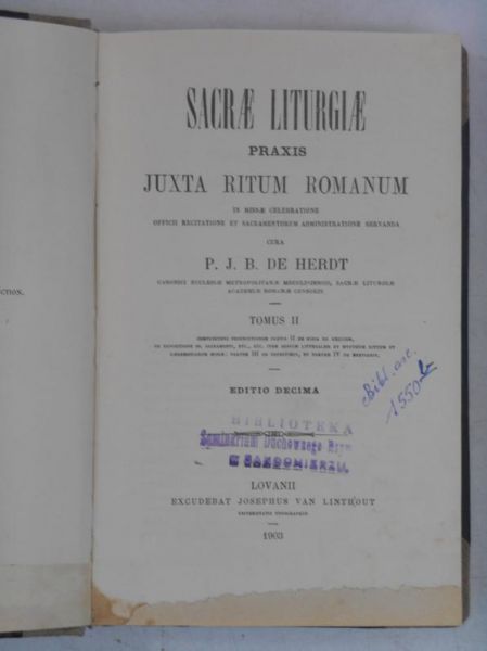 Sacrae Liturgiae Praxis Juxta Ritum Romanum, 1903 r.