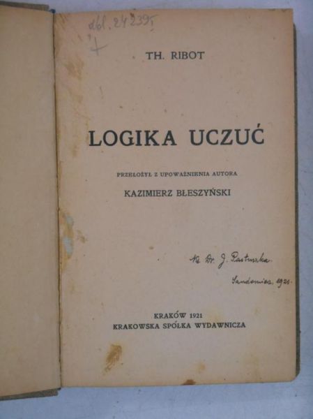 Logika uczuć, 1921r.