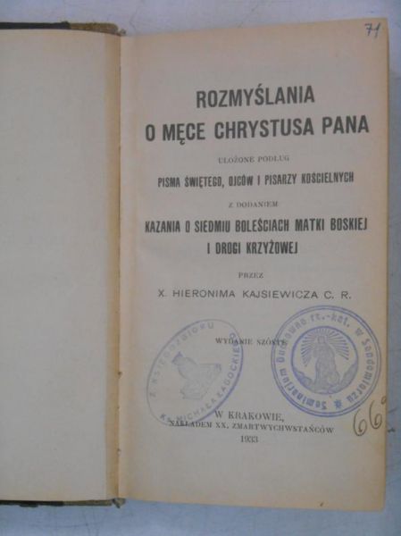 Rozmyślania  o męce Chrystusa Pana, 1933 r.