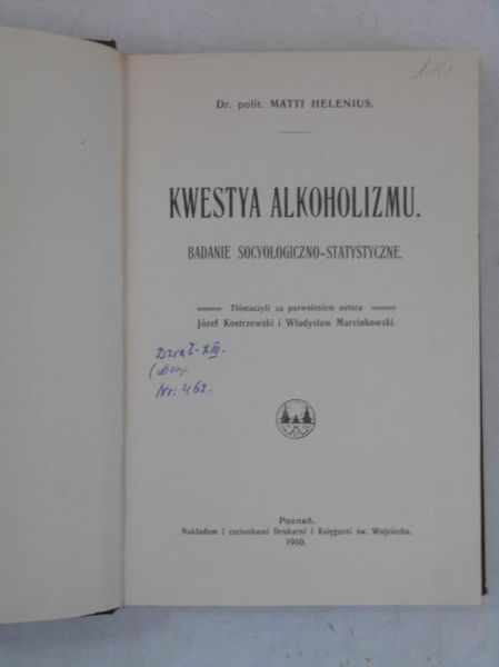 Kwestya alkoholizmu, 1910 r.