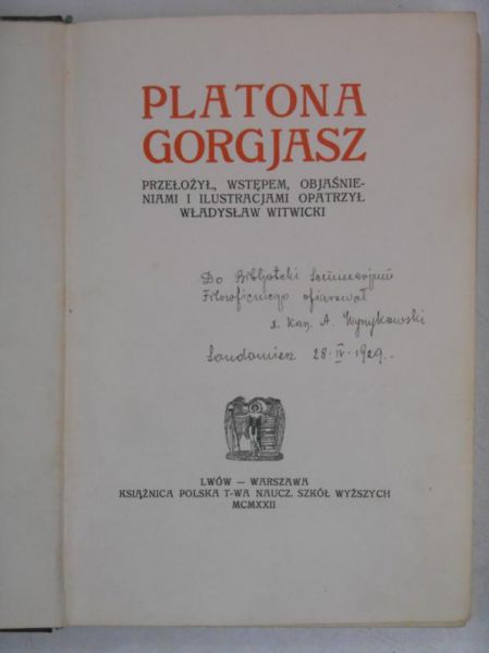 Platon - Gorgiasz, 1922 r.