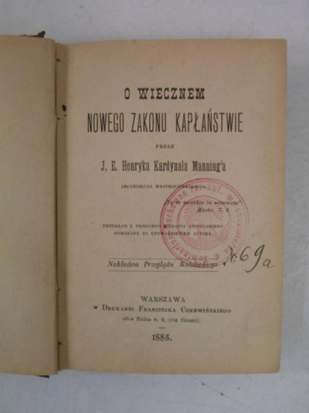 O wiecznem Nowego Zakonu kapłaństwie, 1885 r.