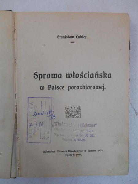 Lubicz Stanisław - Sprawa włościańska w Polsce porozbiorowej, 1909 r.
