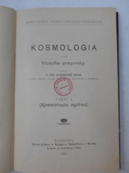 Kosmologia, czyli filozofia przyrody, 1907 r.