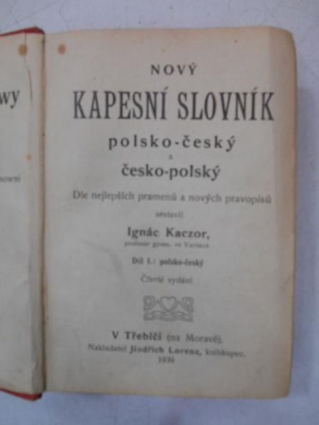 Nowy słownik kieszonkowy polsko-czeski i czesko-polski, 1939 r.