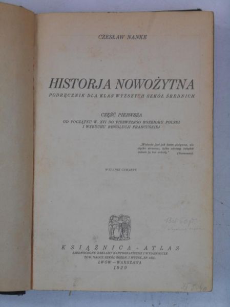 Historja nowożytna,cz.I, 1929 r.