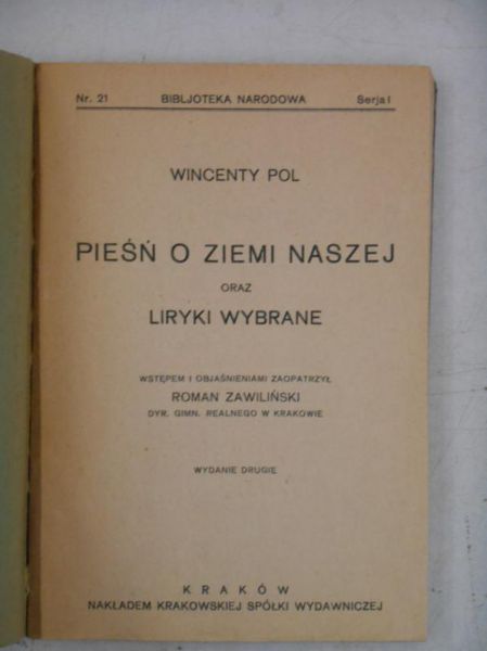 Pieśń o Ziemi Naszej oraz liryki wybrane, BN, 1922 r.