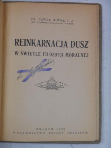 Reinkarnacja dusz w świetle filozofii moralnej, 1935 r.