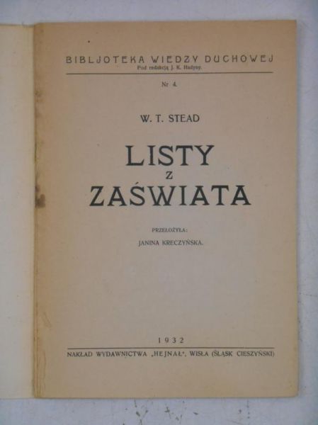 Kreczyńska Janina -  Listy z zaświata, 1932 r.