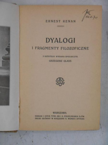 Renan Ernest  - Dyalogi i fragmenty filozoficzne, 1913 r.