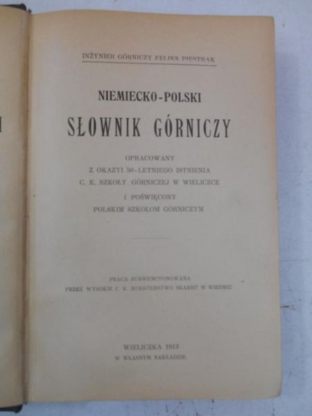 Niemiecko-polski słownik górniczy, 1913 r.