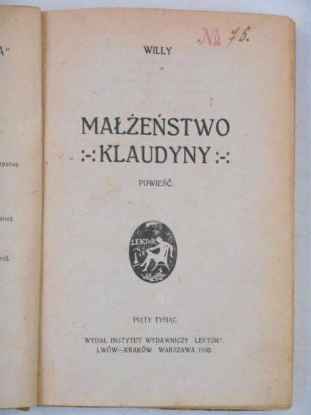 Małżeństwo Klaudyny, 1920 r.