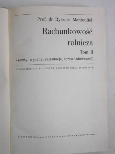 Rachunkowość rolnicza, Tom II