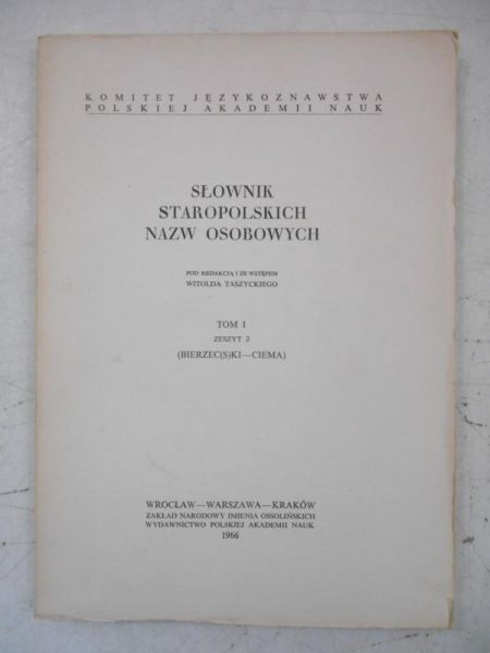 Słownik staropolskich nazw osobowych, Tom I,  Zeszyt II