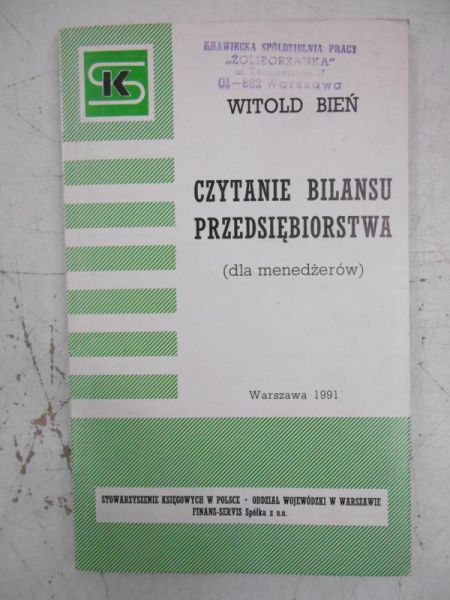 Bień Witold - Czytanie bilansu przedsiębiorstwa (dla menedżerów)