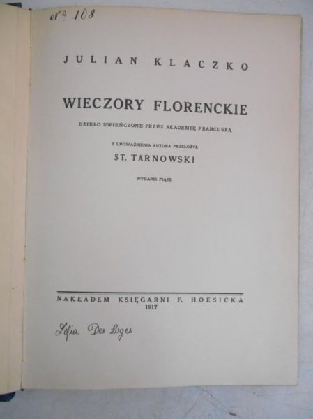 Klaczko Julian - Wieczory florenckie, 1917 r.