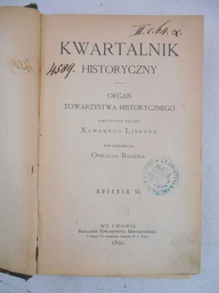 Kwartalnik Historyczny, 1892 r.