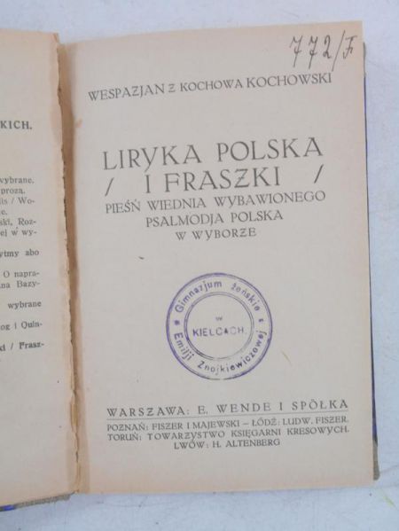 Liryka polska i fraszki, 1930 r.