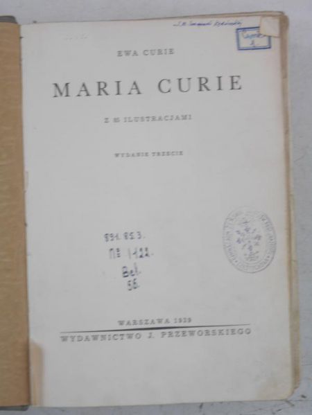 Curie Ewa - Maria Cuire, 1939 r.