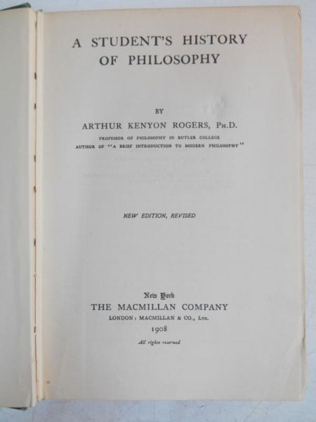 A Student's History of Philosophy, 1908 r.