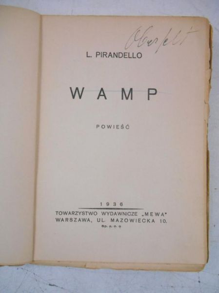 Wamp. Powieść, 1936 r.