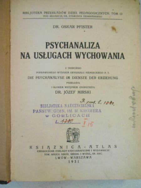Psychoanaliza na usługach wychowania, 1931 r.