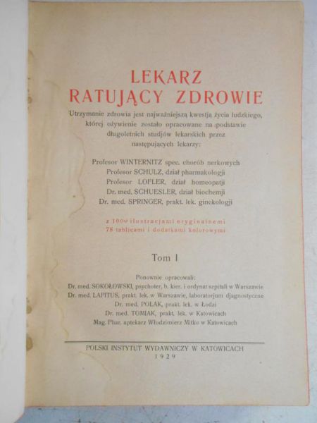 Lekarz ratujący zdrowie, Tom I, 1929 r.
