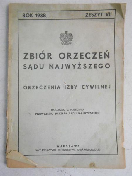 Zbiór Orzeczeń Sądu Najwyższego. Orzeczenia Izby Celnej, 1938 r.