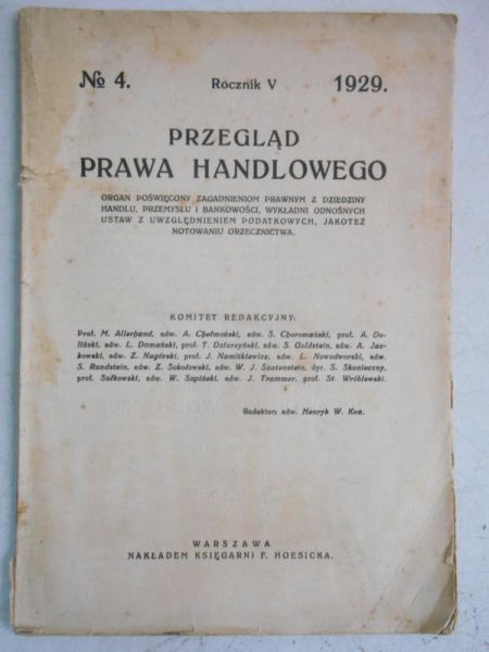 (red.) - Przegląd prawa handlowego nr. 4, 1929 r.