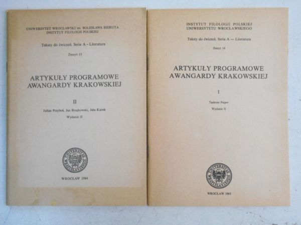 Artykuły programowe awangardy krakowskiej, 2 książki