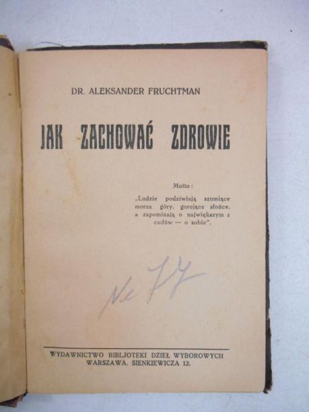 Fruchtman Aleksander - Jak zachować zdrowia, 1927 r.