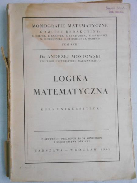 Mostowski Andrzej - Logika matematyczna, 1948 r.
