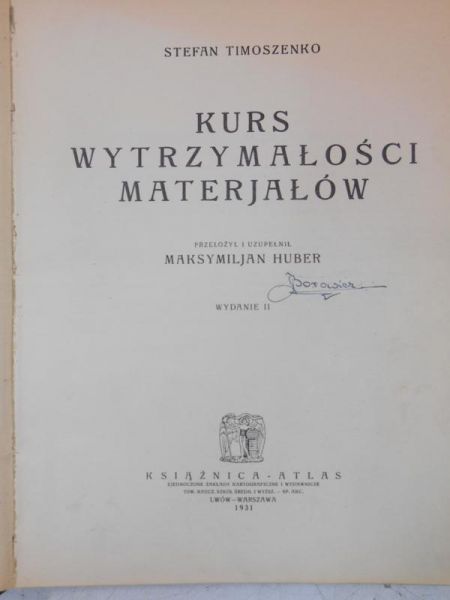 Kurs wytrzymałości materiałów, 1931 r.