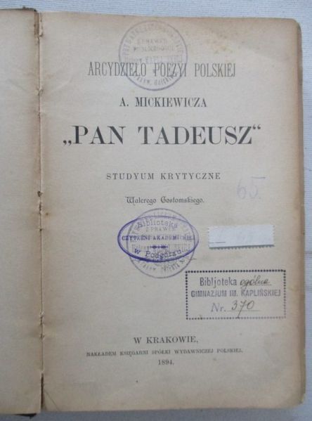 "Pan Tadeusz". Studyum krytyczne, 1894 r.