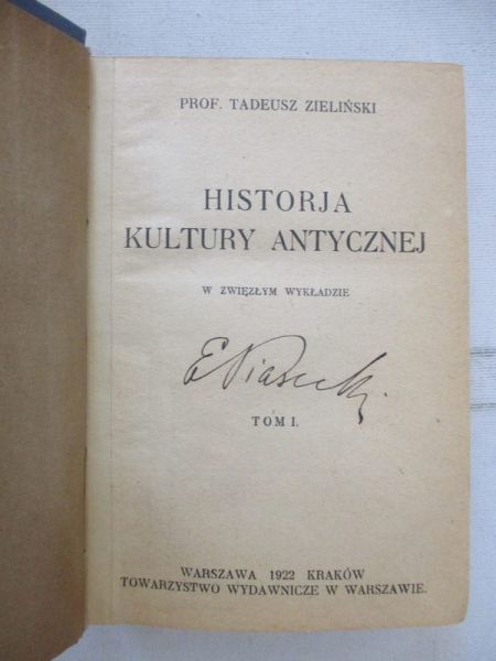 Historja kultury antycznej, 1922 r.