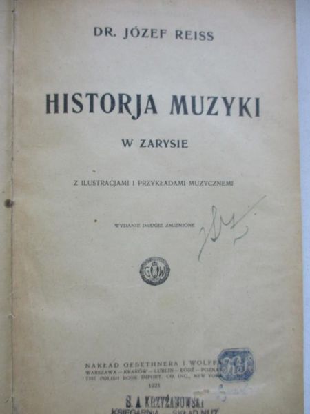 Historja muzyki w zarysie, 1921 r.