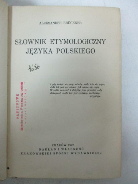 Słownik etymologiczny języka polskiego, 1927 r.