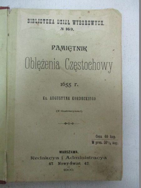Pamiętnik oblężenia Częstochowy, 1900 r.