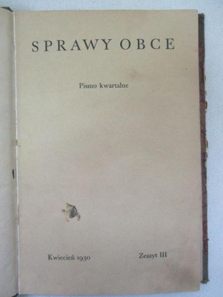 Sprawy obce, zeszyt III, 1930 r.