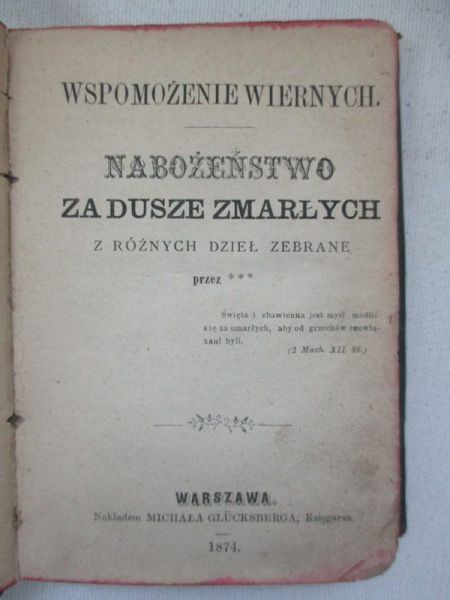 Wspomożenie wiernych, 1874 r.