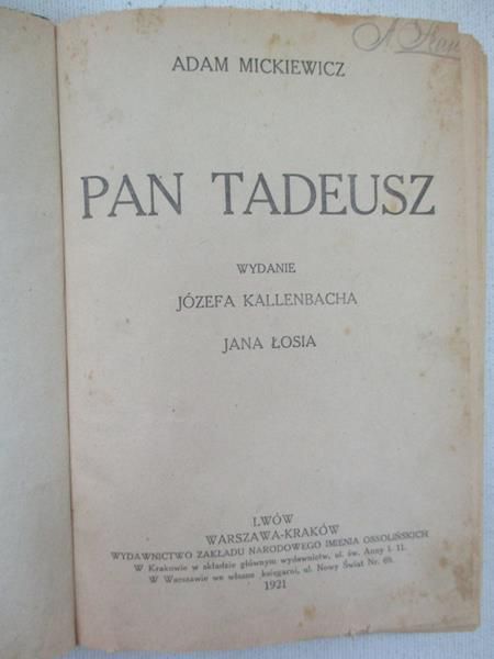 Mickiewicz Adam - Pan Tadeusz, 1921 r.