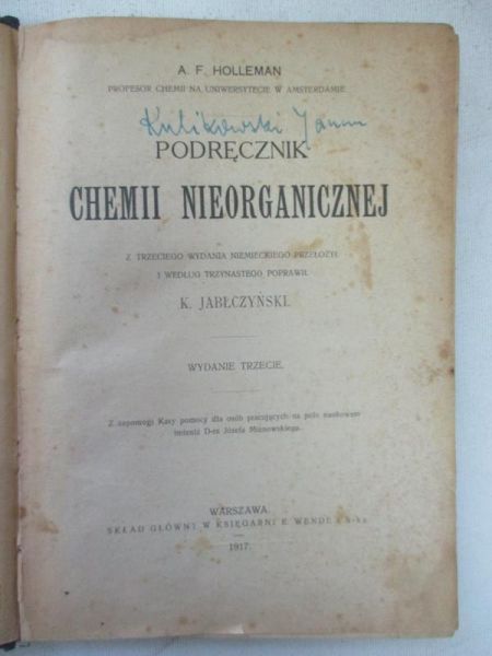 Podręcznik chemii nieorganicznej, 1917 r.