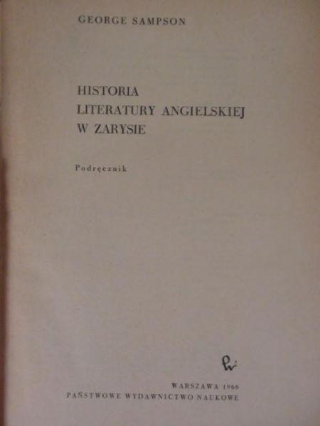 Sampson George - Historia literatury angielskiej w zarysie