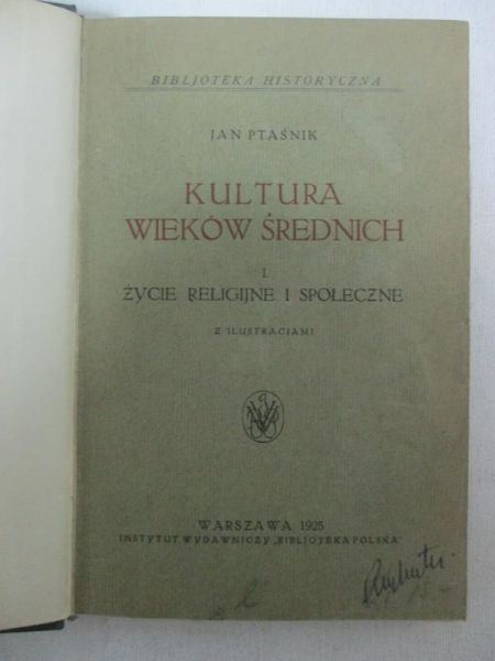 Kultura wieków średnich, 1925 r.