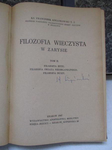 Filozofia wieczysta w zarysie, tomy I-III, 1947 r.
