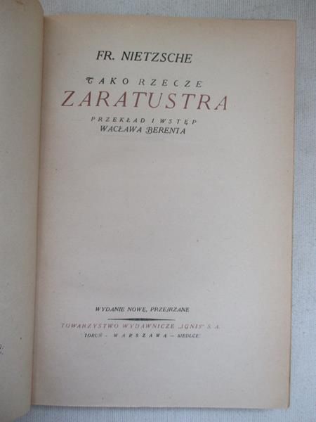 Tako rzecze Zaratustra, 1922 r.
