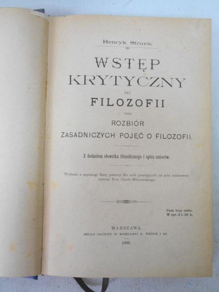 Wstęp krytyczny do filozofii, 1896 r.