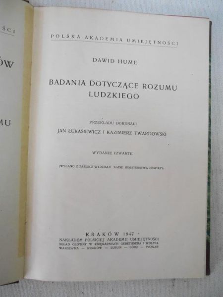 Badania dotyczące rozumu ludzkiego, 1947 r.