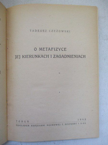 O metafizyce, jej kierunkach i zagadnieniach, 1948 r.