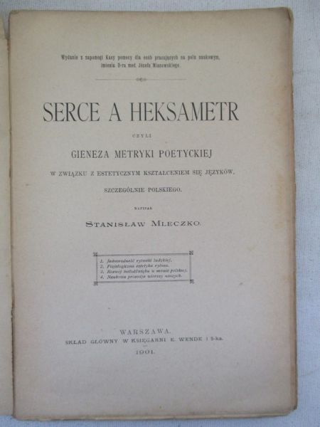 Mleczko Stanisław - Serce a heksametr, 1901 r.